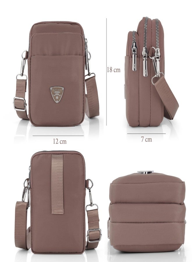 حقيبة هاتف كروسبودي متعددة الجيوب من BAG IN ENTERPRISE للنساء - حقيبة أنيقة صغيرة الحجم بسحاب وحزام قابل للتعديل، 8 ألوان عصرية للاستخدام اليومي (وردي فاتح) - Image 2